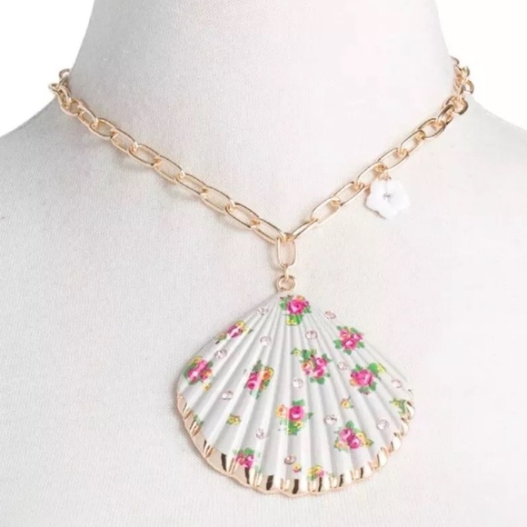 Betsey Johnson Necklace Sea Shell Flower Pendant Chain Clam Gold Tone - Picture 4 of 7